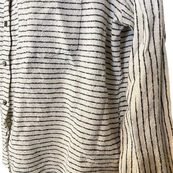 Madewell Flannel Oversized Ex Boyfriend Button Down Shirt Mick Stripe Ivory sz M - Picture 9 of 16